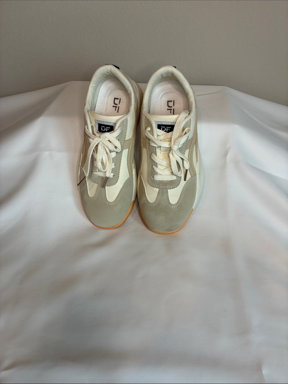 DF Neutral Beige and White Women's Athletic Sneakers